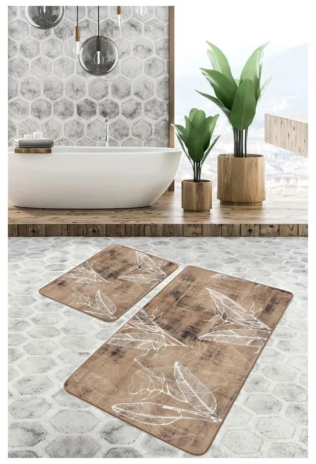 Hnedé zamatové kúpeľňové predložky v súprave 2 ks 60x100 cm – Mila Home