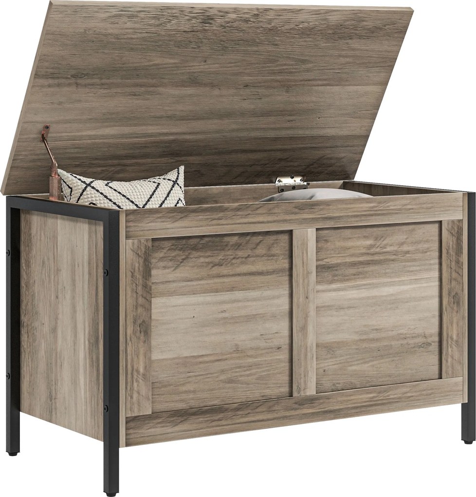 HOMCOM Úložný box do spálne 95 L Úložný ottoman s vekom Multifunkčný s bezpečnostným pántom na chodbičku, obývaciu izbu 80x40x50 cm Hnedá s nádychom |