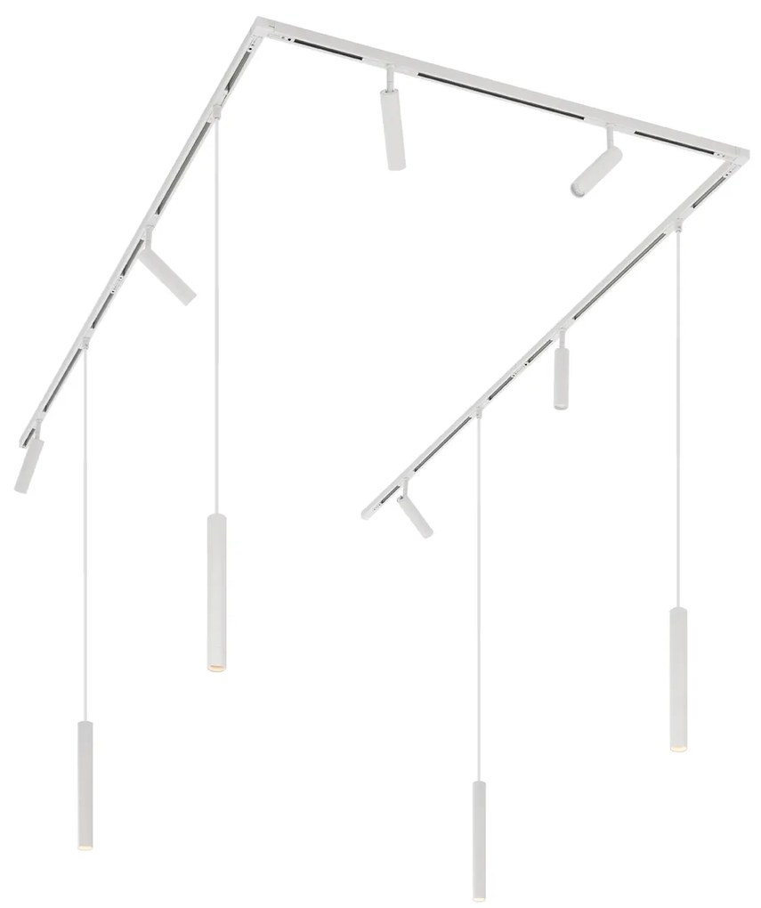 Moderný koľajnicový systém s 6 bodovými svetlami a 4 závesnými svetlami biely 1-fázový - Slimline Uzzy Keno