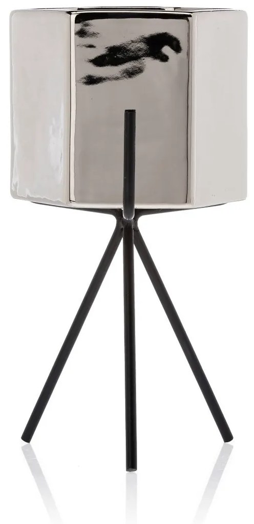 Sada 3 ks květináčů na stojanu SASHI stříbrná