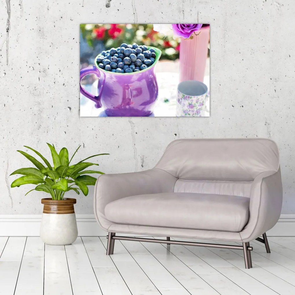 Obraz - čučoriedky v hrnčeku (70x50 cm)