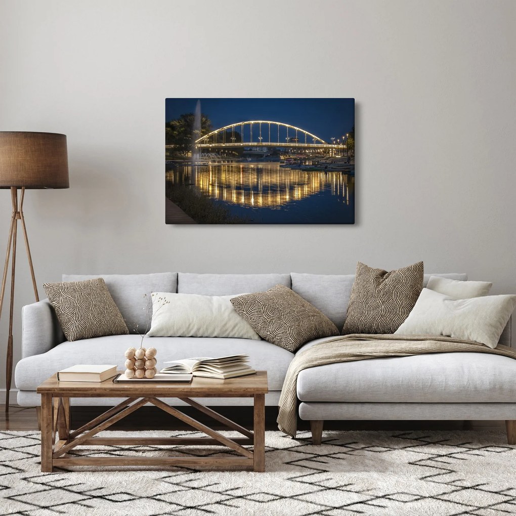 Obraz mosta s fontánou (90x60 cm)