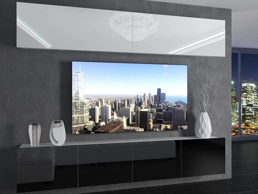 Obývacia stena 200 cm Belini biely lesk / čierny lesk Imperium6 IMP 6/5/W/WB/0/0