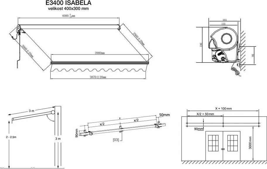 Kazetová elektrická markíza ISABELA 4x3m Sivo-Strieborná