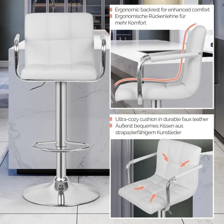 MIADOMODO Barová stolička 2 ks, s lakťovými opierkami, biela