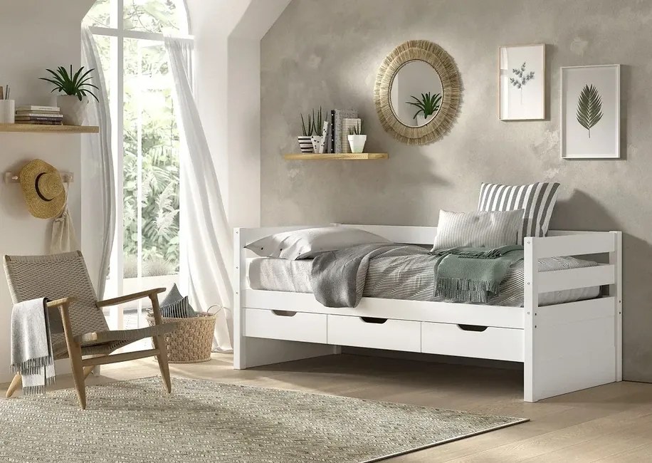 Posteľ Margrit so zásuvkami biela FSC borovica 90x200cm