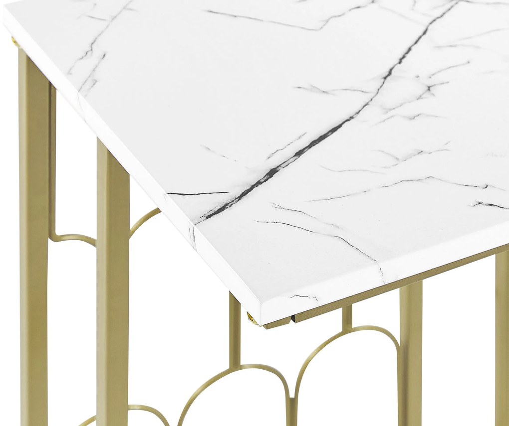 Odkladací stolík s mramorovým efektom biela/zlatá PANDALE Beliani