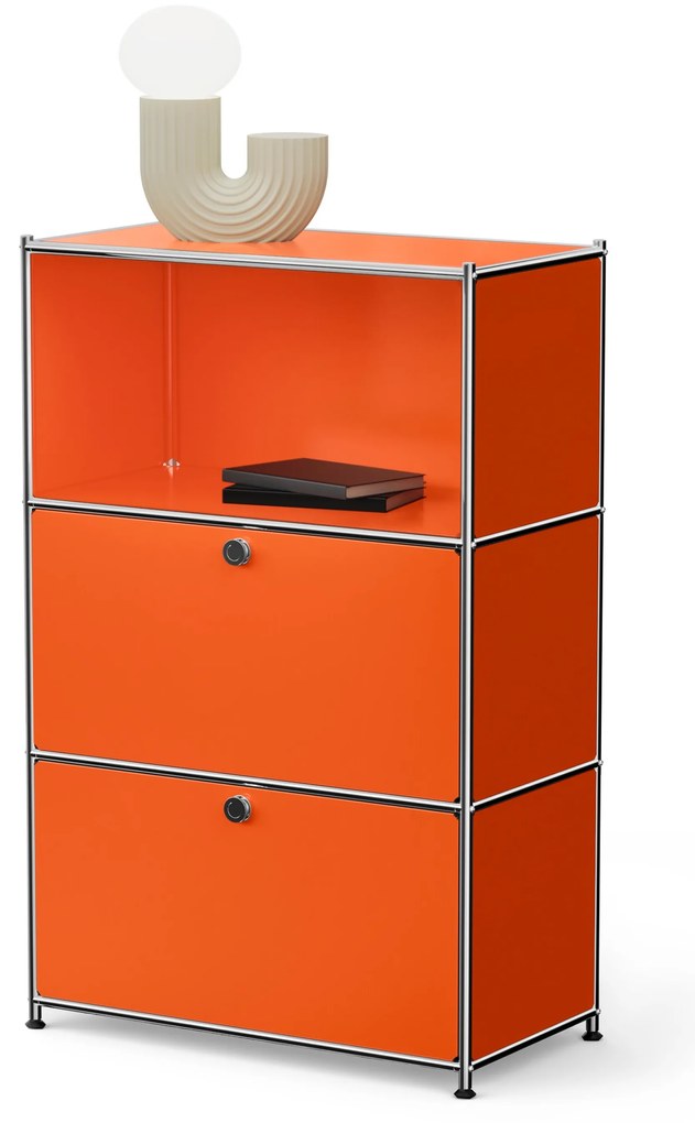 Komoda Kovová komoda »CN3« s výklopnými priečinkami, oranžová