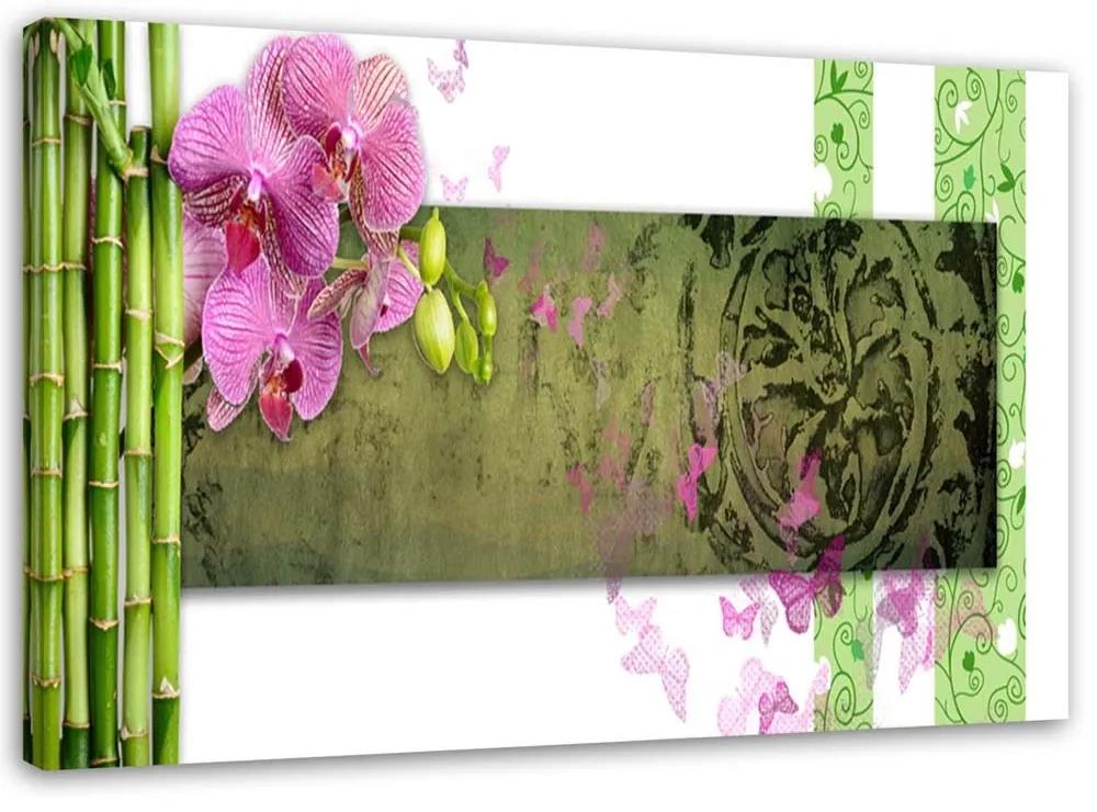Obraz na plátně Orchidejová bambusová abstrakce - 90x60 cm