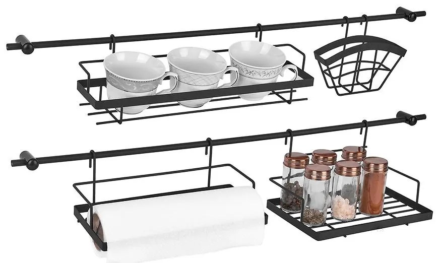 Kuchynský závesný systém 16-dielny s príslušenstvom 76 cm čierna