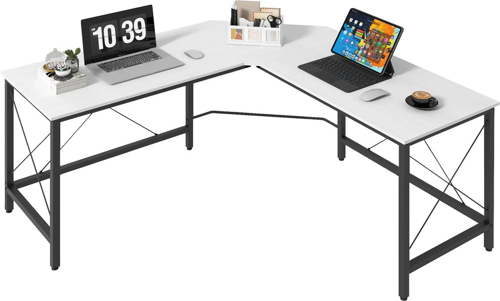 HOMCOM L-tyčový stôl Moderný rohový stôl s oceľovým rámom, nosnosť 70 kg, pre kanceláriu, domáce štúdium 150x150x76 cm Biela | Aosom
