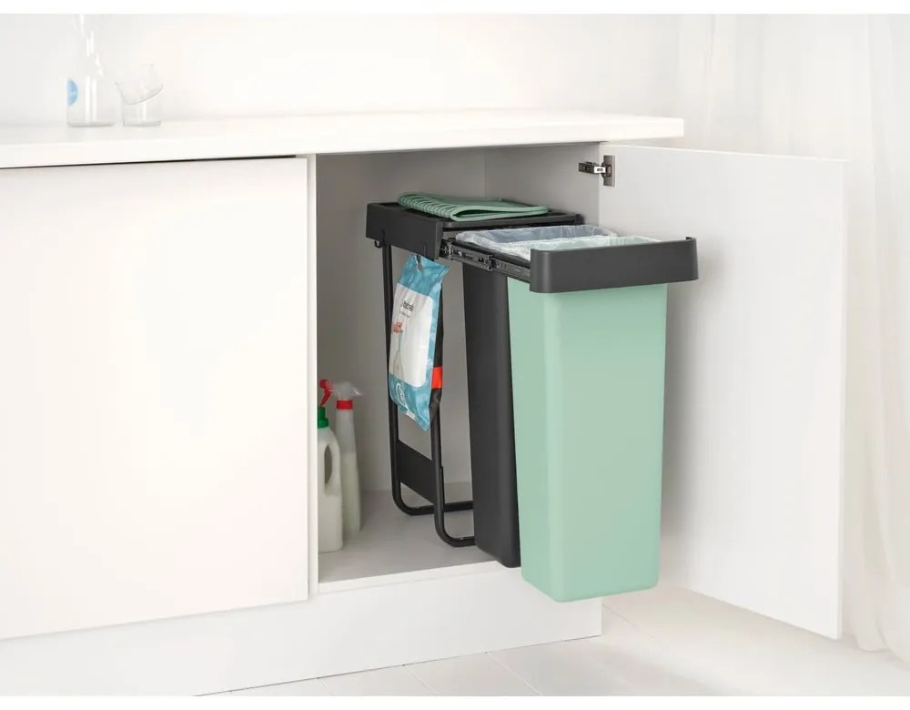 Vstavaný plastový odpadkový kôš na triedený odpad v mentolovo-tmavosivej farbe 60 l Sort&amp;Go – Brabantia