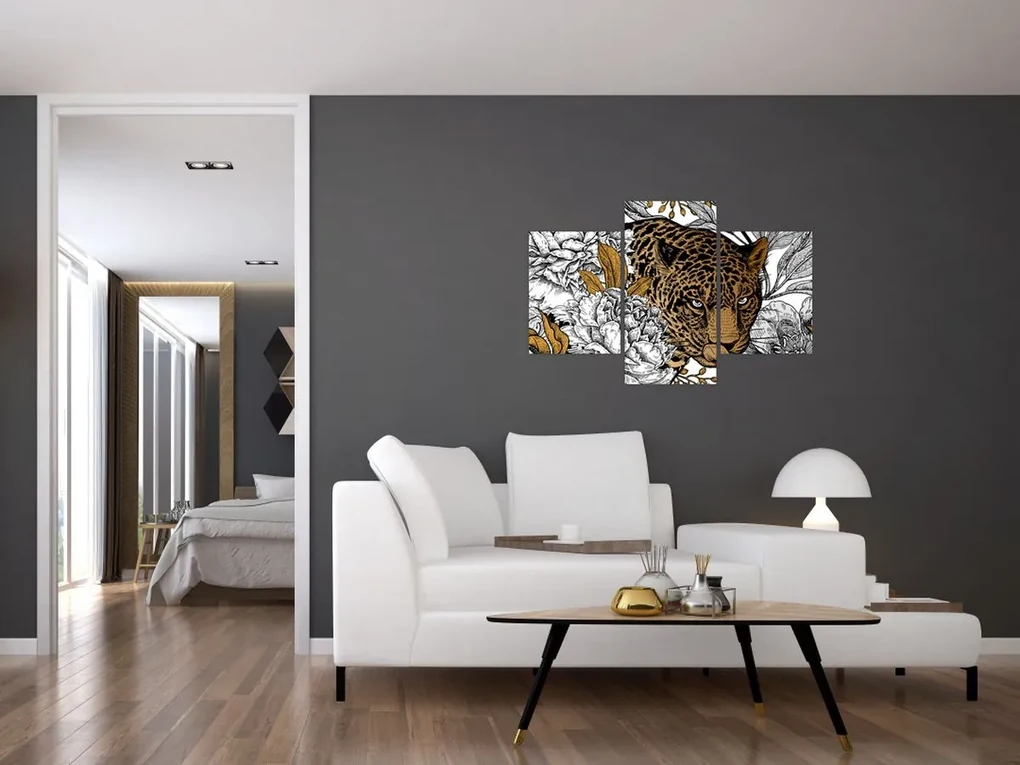 Obraz - Leopard medzi kvetmi (90x60 cm)