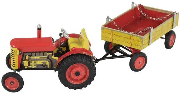 Traktor Zetor s valníkem červený na klíček kov 28cm Kovap v krabičce