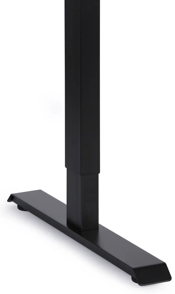 Ergonomický výškovo nastaviteľný stôl, 180x120 cm, 2 motory, L/P, čierna podnož, orech