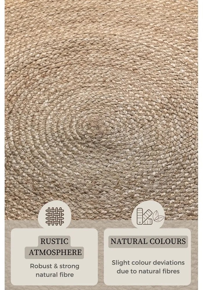 Sivobéžový obojstranný jutový okrúhly koberec ø 200 cm Braided – Hanse Home