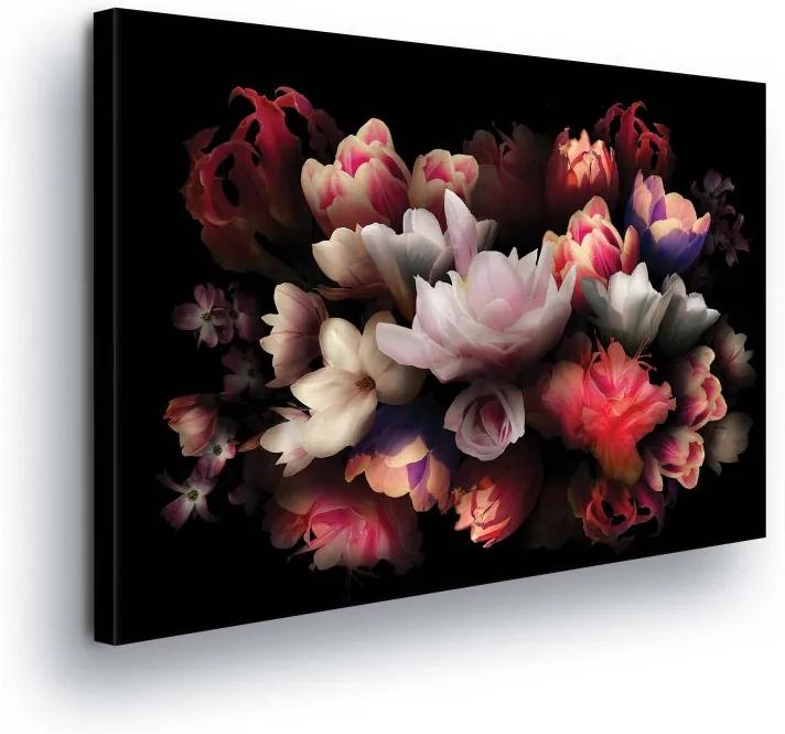 GLIX Obraz na plátne - Pink Bouquet in Black 100x75 cm