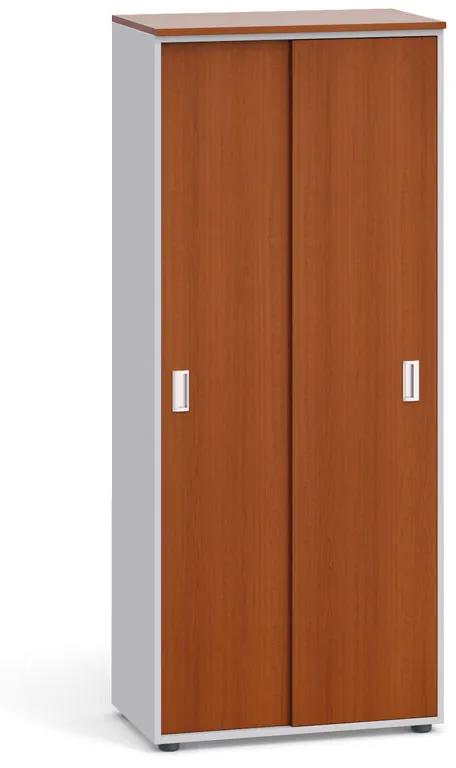 Kancelárska skriňa so zasúvacími dverami, 1781 x 800 x 420 mm, sivá / čerešňa