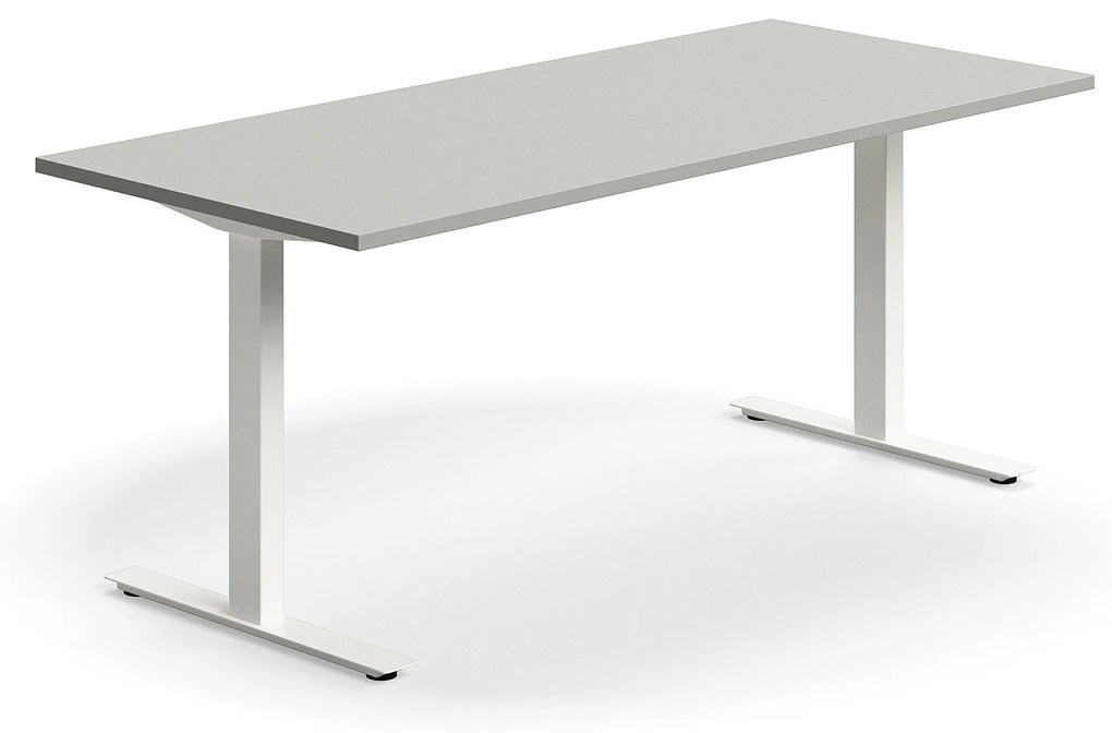Kancelársky stôl QBUS, rovný, 1800x800 mm, T-rám, biely rám, svetlošedá