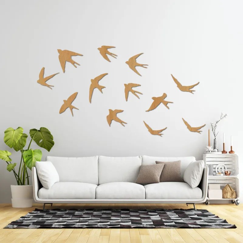 Dekorácia na stenu – lastovičky, drevené lietajúce vtáky, prírodou inšpirované umenie sada 12 ks | SENTOP HDF0542