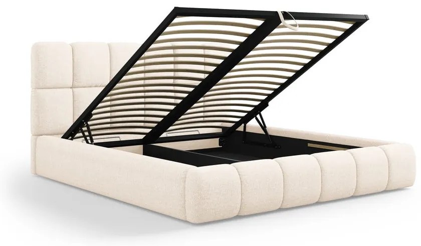 Krémovobiela čalúnená dvojlôžková posteľ s úložným priestorom s roštom 180x200 cm Bellis – Micadoni Home