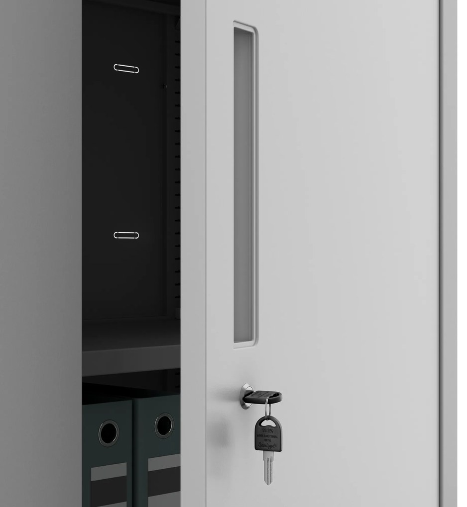 Kovová skriňa MEGAN – sivá, zásuvka na dokumenty, 195 cm