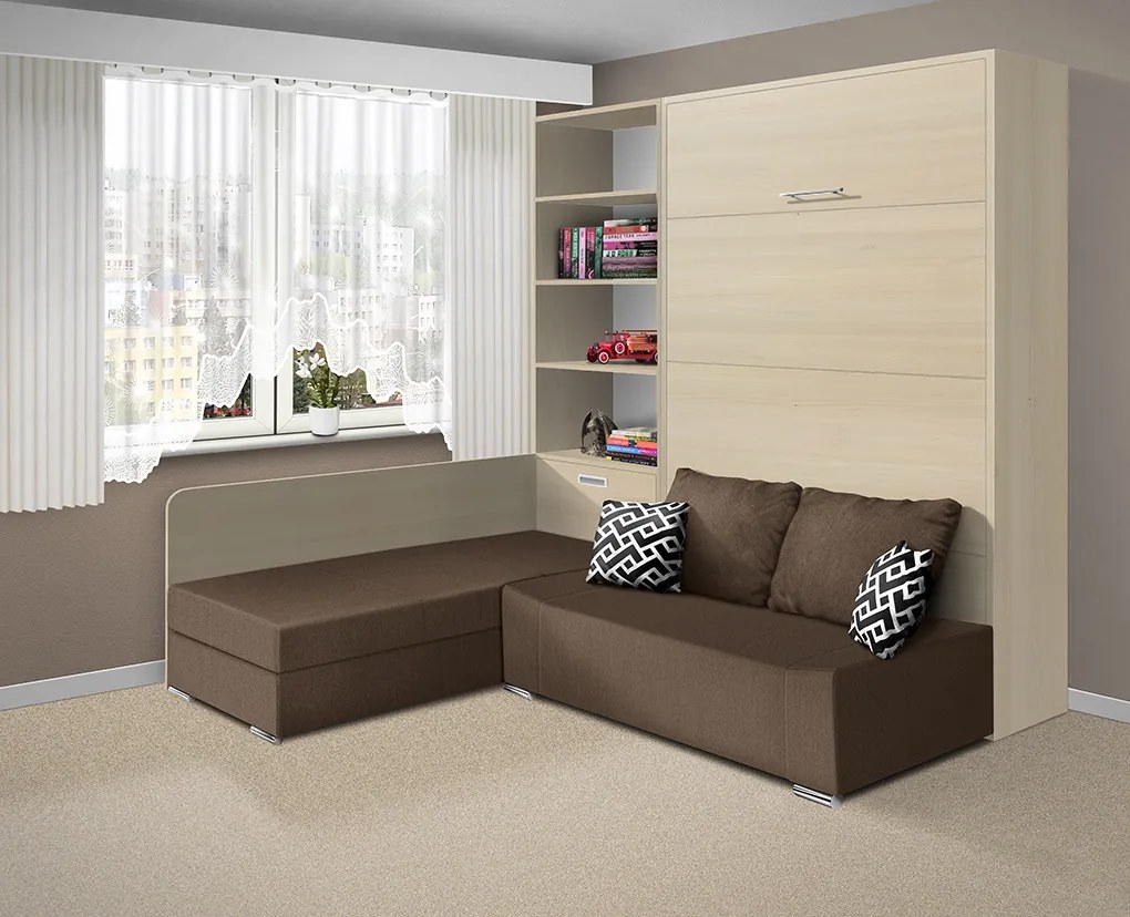 Nabytekmorava Sklápacia posteľ s pohovkou VS 21075 - 200x160 cm farba pohovky: Krémová, Typ farebného prevedenia: Agát / dvere agát