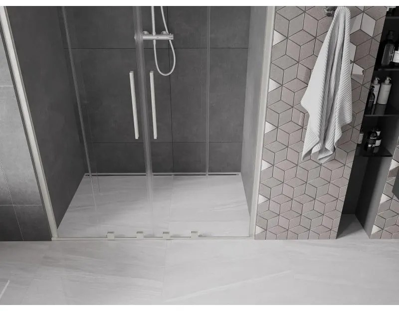 Mexen Velar Duo, posuvné sprchové dvere do otvoru 160 cm, 8mm číre sklo, brúsená oceľ, 871-160-000-02-97