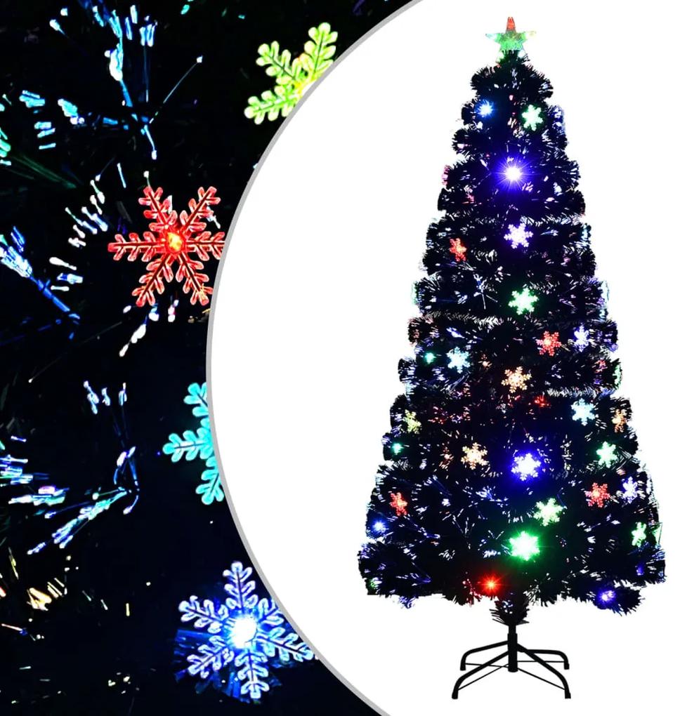 Vianočný stromček s LED vločkami čierny 150 cm optické vlákno 328462