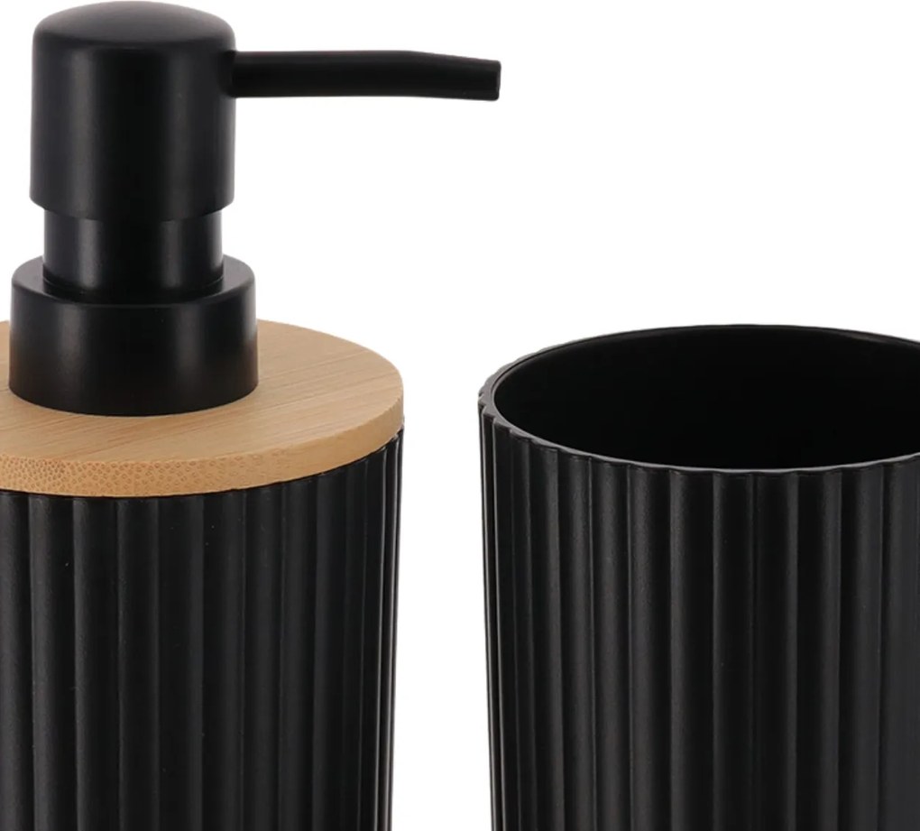 Sada kúpeľňových doplnkov Orin, čierna/s drevenými prvkami