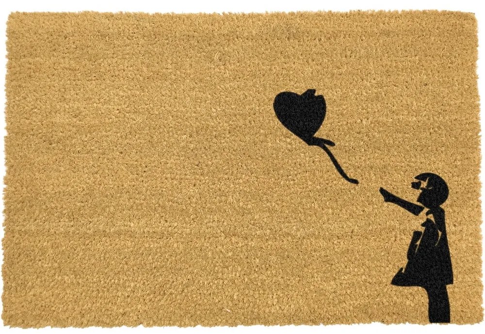 Rohožka z prírodného kokosového vlákna Artsy Doormats Girl with a Balloon Graffiti, 40 x 60 cm