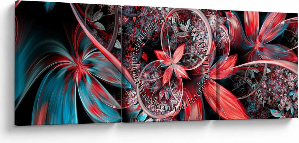 Abstraktný obraz exotických kvetov (s hodinami) (90x30 cm)