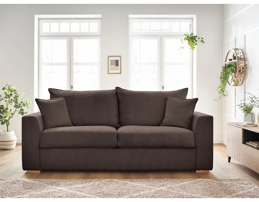 Hnedá menčestrová rozkladacia pohovka 225 cm Augustin – Bobochic Paris