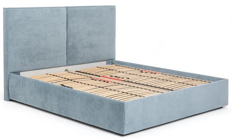 Modrá čalúnená dvojlôžková posteľ s úložným priestorom s roštom 160x200 cm Thessa Bold – Bonami Selection