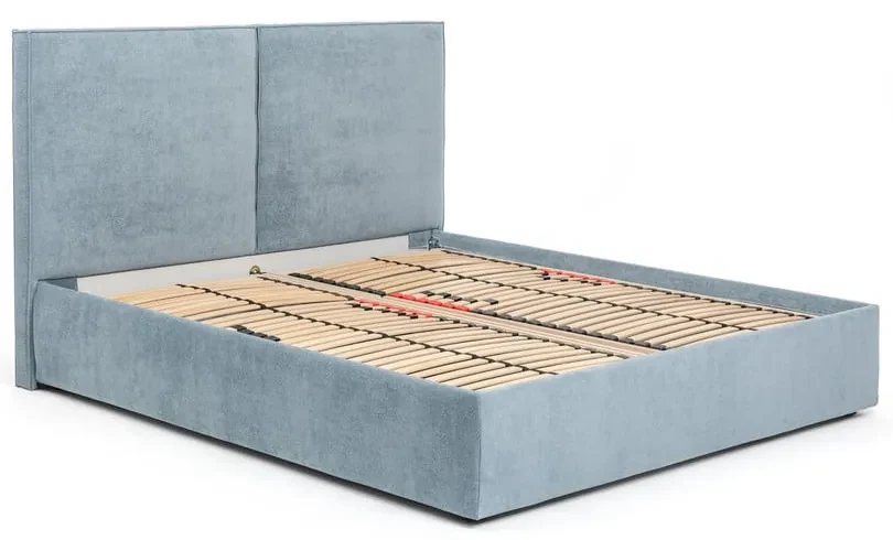 Modrá čalúnená dvojlôžková posteľ s úložným priestorom s roštom 180x200 cm Thessa Bold – Bonami Selection