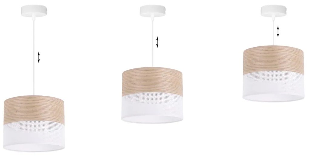 Závesné svietidlo Wood, 1x béžová dubová dýha/biele PVC tienidlo, (fi 20cm)