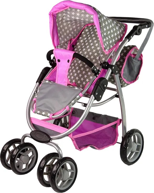 Alice Detský kočík pre bábiky 2 v 1 taška na nosenie ružové hviezdy