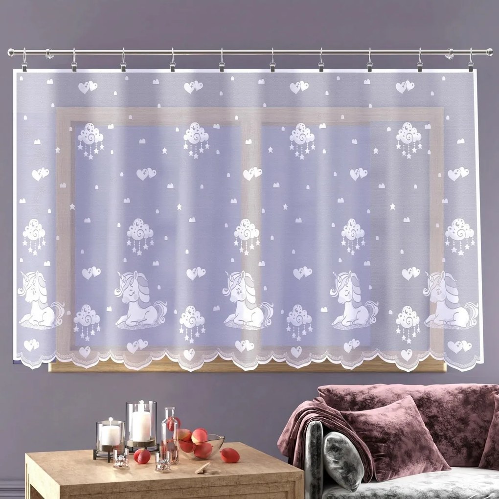Forbyt Záclona Jednorožec biela, 300 x 150 cm