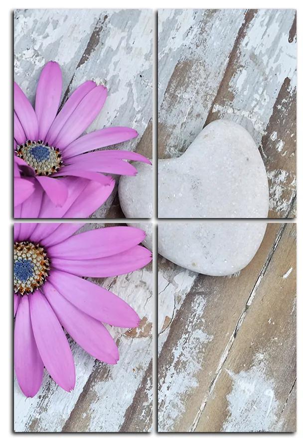 Obraz na plátne - Kvety a kamenné srdce - obdĺžnik 783D (120x80 cm)
