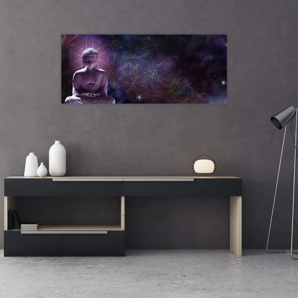 Obraz - Budha s kvetmi života (120x50 cm)