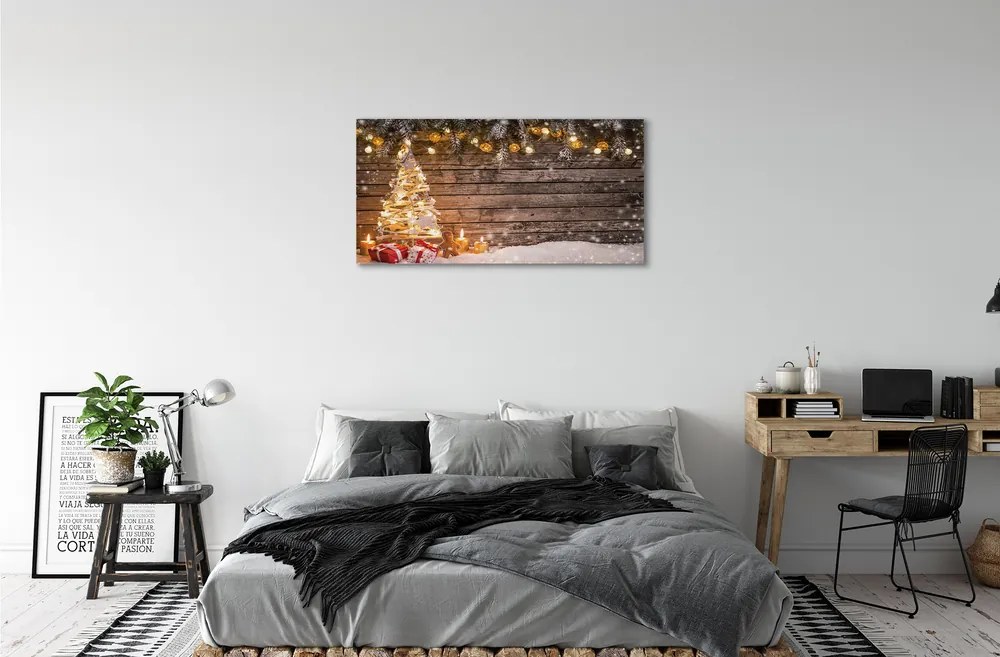 Obraz na plátne Vianočný strom dekorácie sneh 125x50 cm