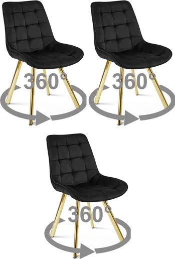 Stolička SORIA 360 – čierny zamat / zlaté nohy × 3