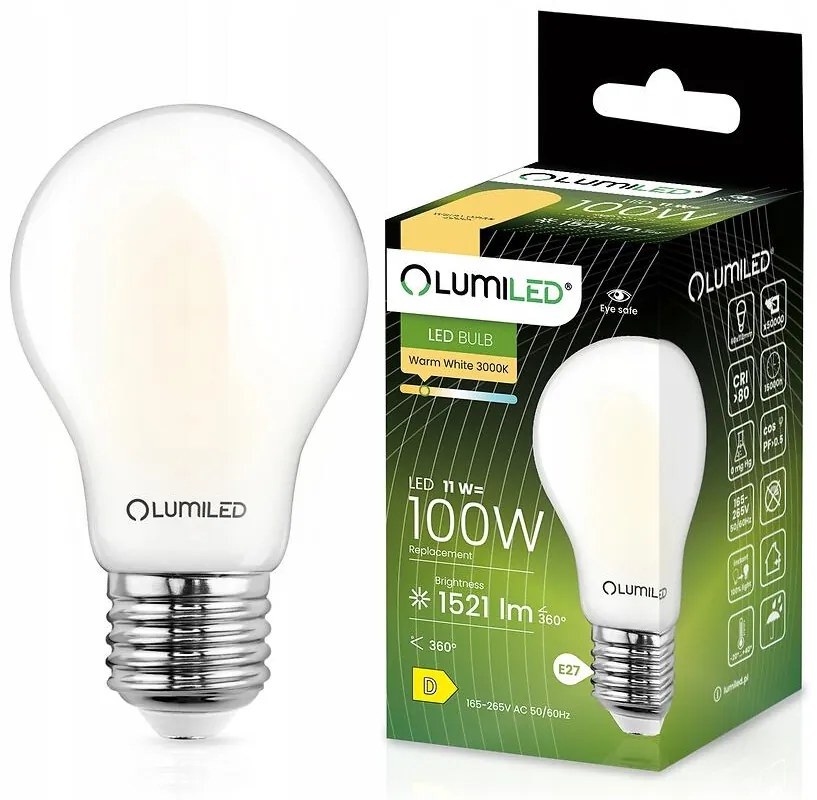 Žiarovka LED A60 FIL FR 11W E27 1521LM 3000K