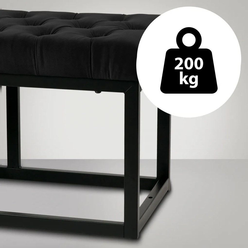 Lavica Polson - zamat, čierny rám 150 cm - Čierna