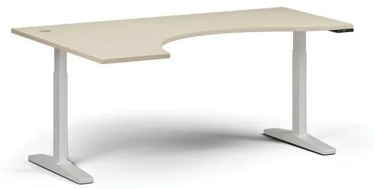 Výškovo nastaviteľný stôl, elektrický, 675-1325 mm, ergonomický ľavý, doska 1800x1200 mm, biela podnož, breza