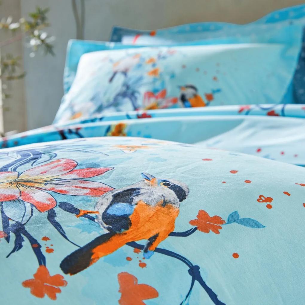 Bavlnená posteľná bielizeň Birdy s potlačou vtáčikov (*) Súprava obliečok na vankúš (70x90) a na prikrývku (140x200) v klasických rozmeroch a bez chlopne na zasunutie pod matrac.
