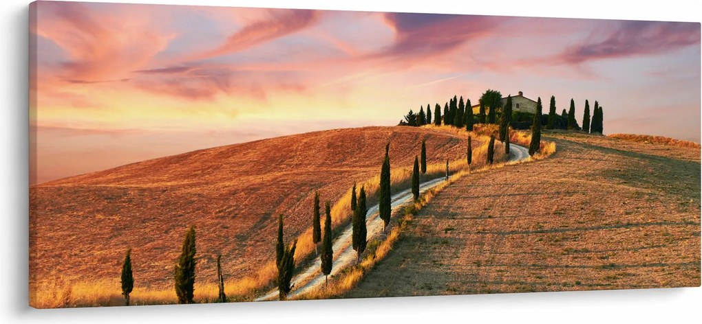 Obraz - Dom na kopci, Toskánsko, Taliansko (120x50 cm)
