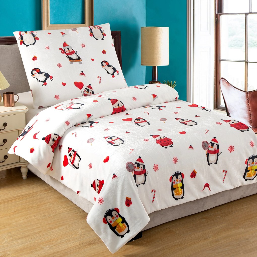 Obliečky z mikroplyšu Penguin: Štandardný set jednolôžko obsahuje 1x 140x200 + 1x 70x90