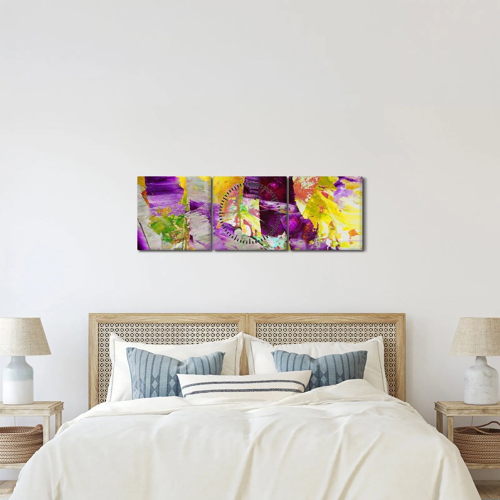 Obraz abstrakcie - maľba (s hodinami) (90x30 cm)