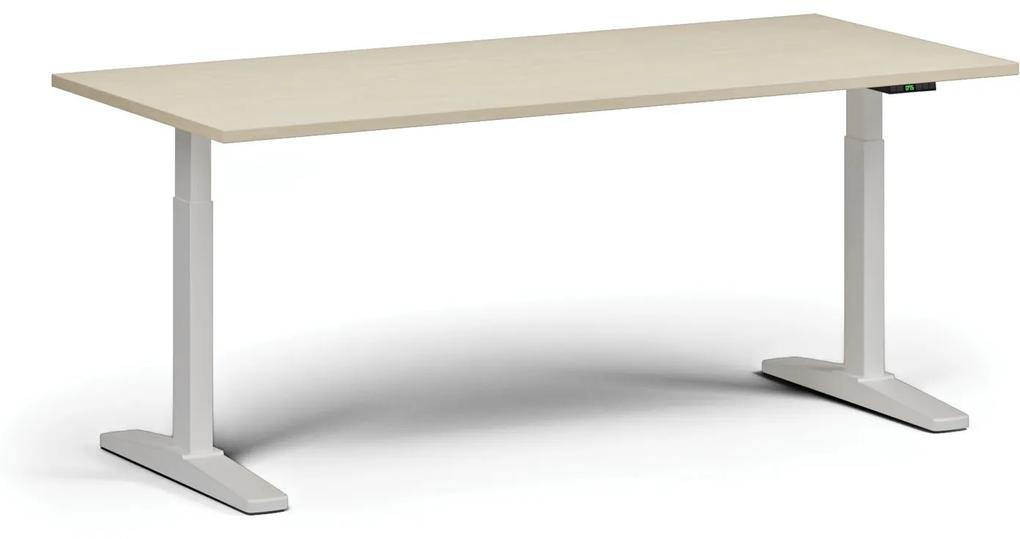 Výškovo nastaviteľný stôl, elektrický, 675-1325 mm, doska 1800x800 mm, biela podnož, dub prírodný
